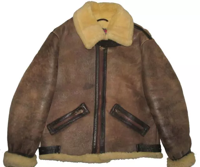 " SCHOTT " Shearling Veste en Cuir / Peau D'Agneau Veste/Modèle B-9 USB Taille