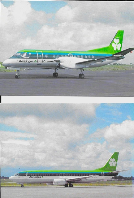 2 AER LINGUS Postcards Airline Issue, Boeing 737-400 & SAAB340