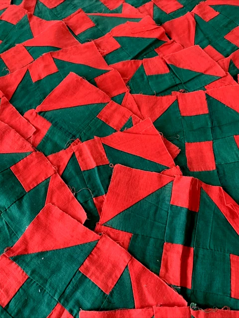 (24) De colección BLOQUES DE EDREDÓN ROJO VERDE ALGODÓN cuadrados hechos a mano ~ 8 x 8,5