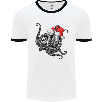 Christmas Cthulhu Skull Mens White Ringer T-Shirt
