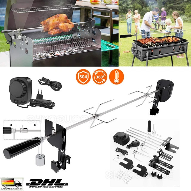 BBQ Grillspieß mit Edelstahl Motor Drehspieß Automatisch Gasgrill + USB Adapter