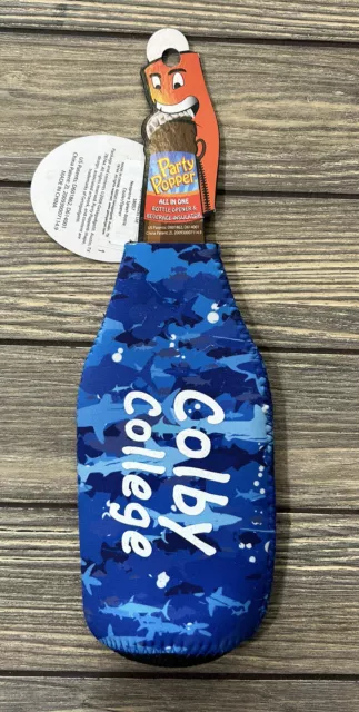Party Popper Colby College Blue Shark All In One Bottle Opener And Insulator NWT