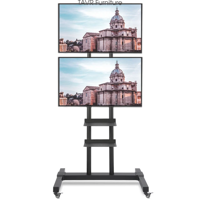 DUAL MOBILE TV Stand Rolling TV Cart Two Brackets with Wheel for 3270