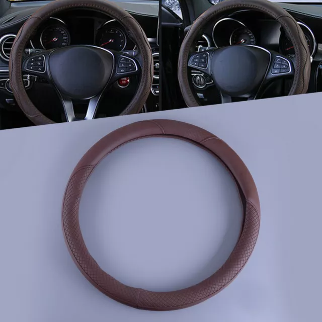 15" 38cm Brown Universal Car Steering Wheel Cover PU Leather Grip Auto Accessory