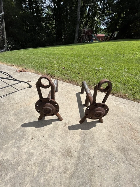 VINTAGE CAST IRON ANDIRONS FIRE DOGS Rustic Cabin