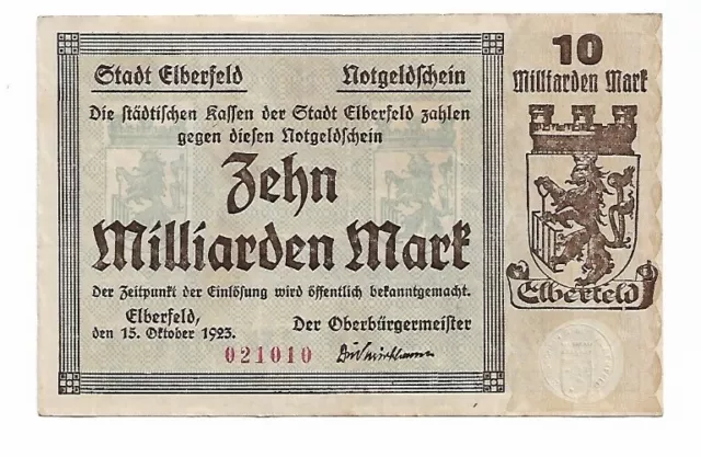 10 Milliarden Mark Elberfeld Notgeld 1923