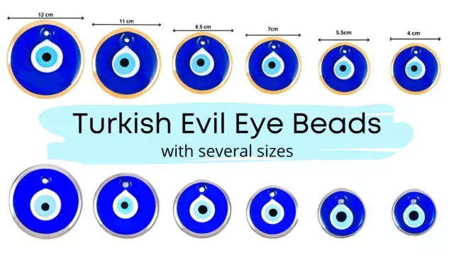 Turkish Glass Evil Eye, Lucky Hangings, Nazar, Metallic Gold or Silver Colour