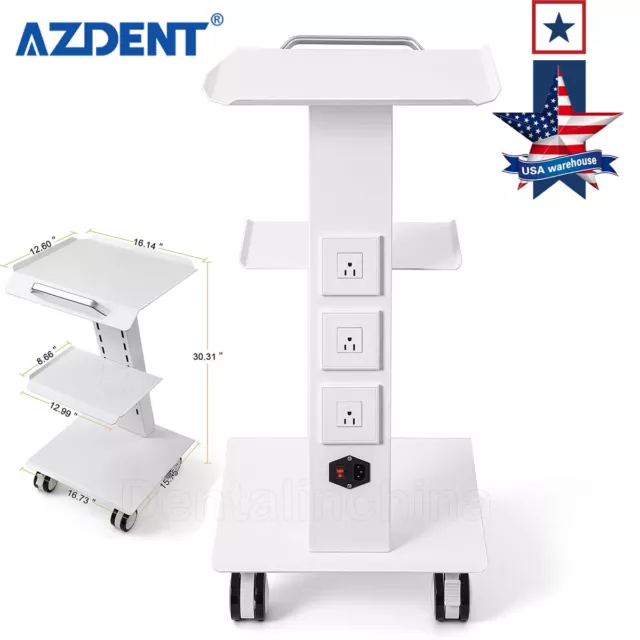 Dental Trolley Mobile Medical Tool Cart Lab Stand 4 Casters Three Layer Serving