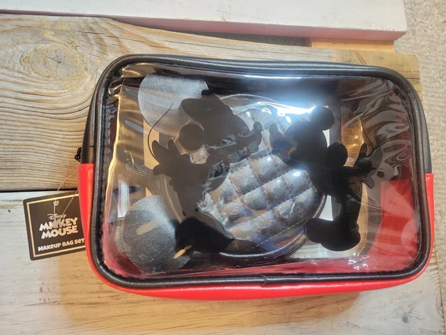 Disney Mickey Minnie Mouse 3pc Makeup Bag Set Red Black NWT