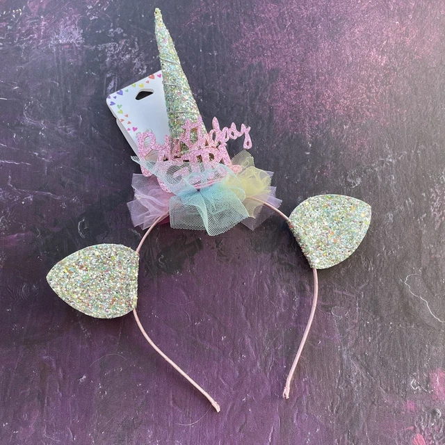 Claire’s Club Girls Unicorn Birthday Girl Glittery Happy Birthday Headband BNWT