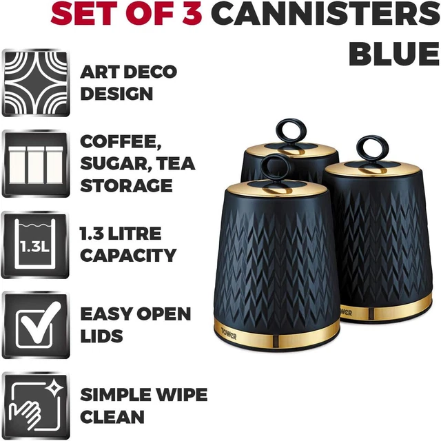 TOWER EMPIRE KITCHEN Storage Canisters Tea Coffee Sugar Set of 3