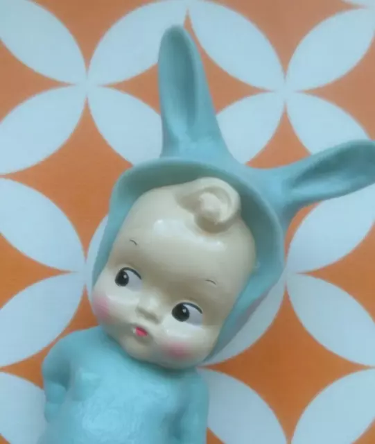 Vintage Kitsch Style Kewpie Doll Ornament Retro 50s Cheeky Bunny Baby Rabbit