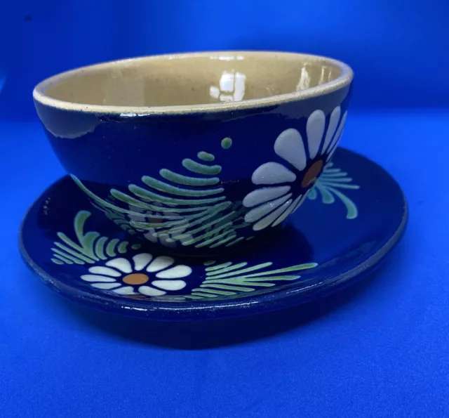 French Alsace Coffee/Chocolate Cup Saucer Floral Blue vintage pottery