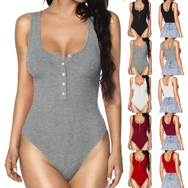 Women Sleeveless Leotard Bodysuit Ladies Plain Stretchy Vest Tops Romper Unitard