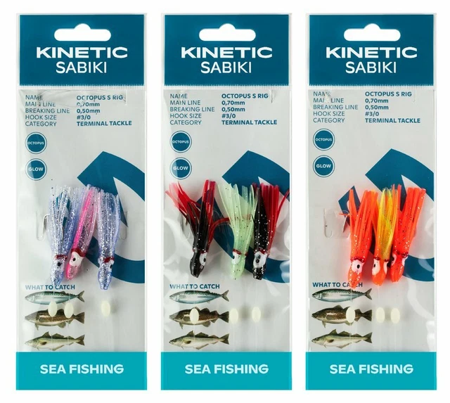 Kinetic Sabiki Rig II per merluzzo merluzzo e merluzzo marino, 2 pesci in gomma, 0,80 mm, lenza principale 6/0 (Glow