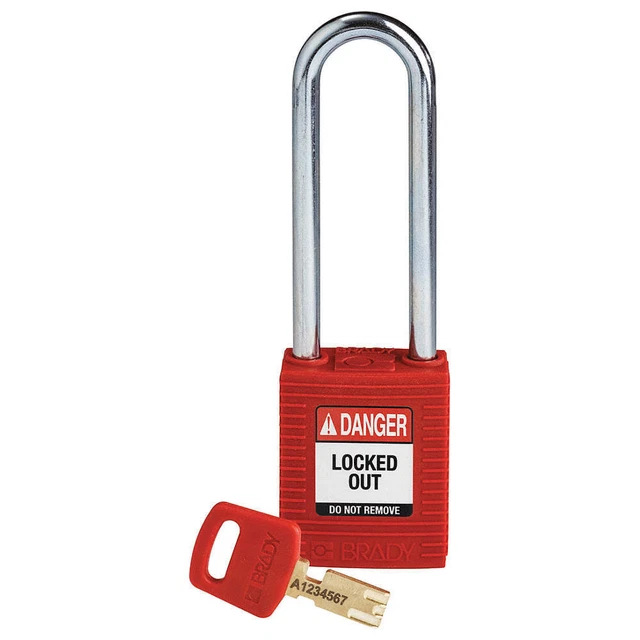 BRADY NYL-RED-76ST-KD Lockout Padlock,Nylon,Red,Key Different