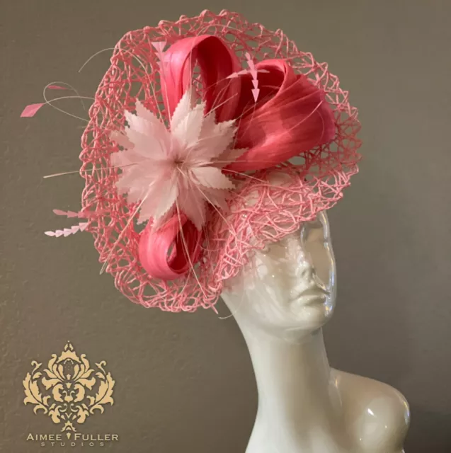 Aimee Fuller Easter Fascinator Silk Salmon Pink Coral Pretty Kentucky Derby Hat