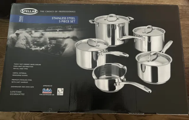 Stellar 7000 S7F4 Set of 5 Stainless Steel Pans Induction Dishwasher Safe New