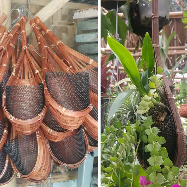 Woven Basket Planter Home Decor Orchid Flowers Hanging Pot Bamboo Basket Garden