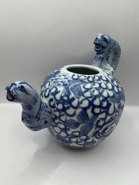 Chinese Qianlong Nian Zhi Style Porcelain Teapot Dragon Blue White Antique Rare!