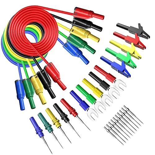 5PCS Banana Plug Silicone Test Leads Kit 4mm Fully Insulated Safety Shrouded