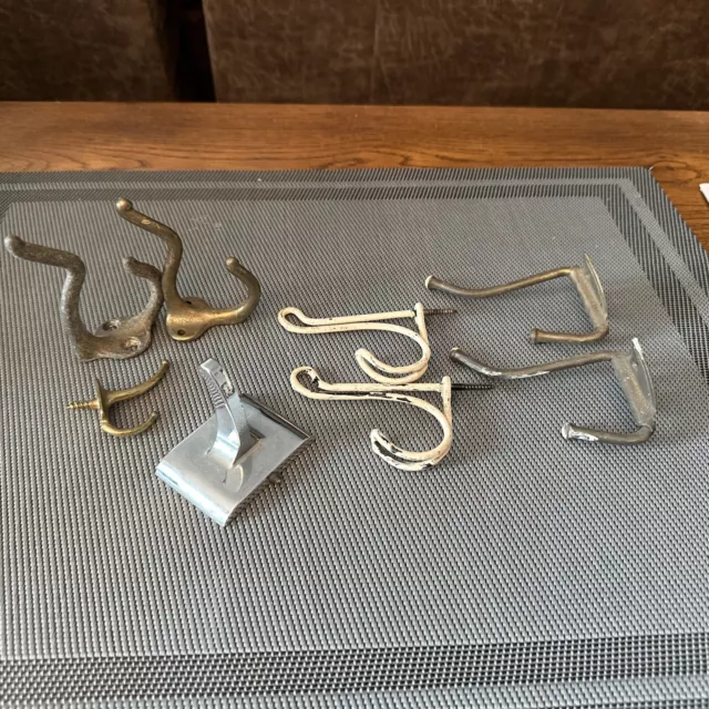 Mixed Lot of  8 Coat Hooks-Vintage Some  Are Pairs, Brass