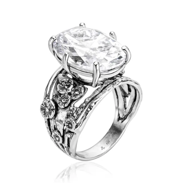 925 Sterling Silver Statement Ring Oval Shaped Cubic Zirconia CZ Gift For Her