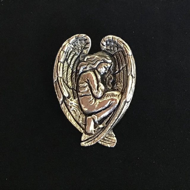 Plata esterlina Ángel Guardián Alas sosteniendo seguro niña dormida pin colgante