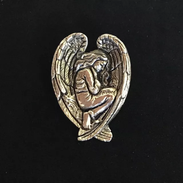 Sterling silver Christmas Angel Wings protecting young girl child pendant pin