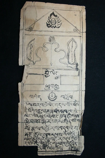 Vintage Mongolian Tibetan Buddhist Amulet Astrology Painting Mongolia #12-041