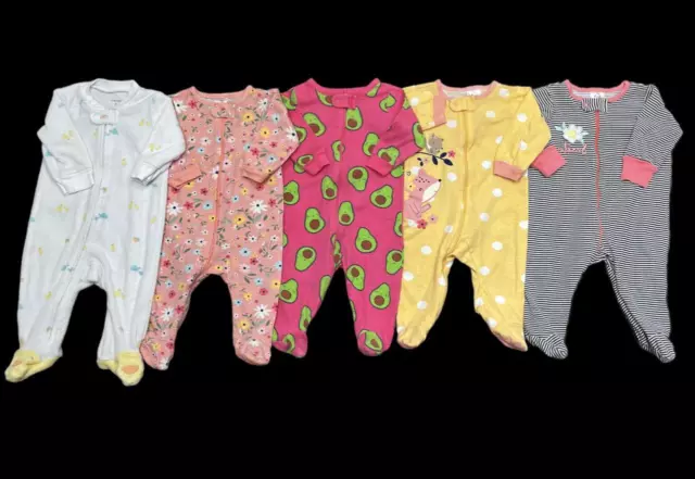 Baby Girl 0-3 Months Carter's Cotton Footed Summer Sleeper Pajama Lot Bundle