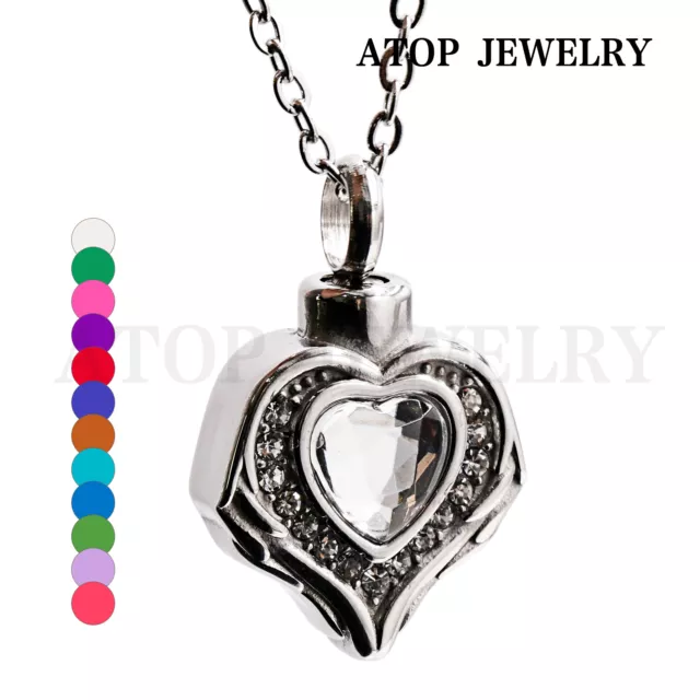 NEW Crystal Heart Urn Necklace For Ashes Cremation Pendant Keepsake Memorial