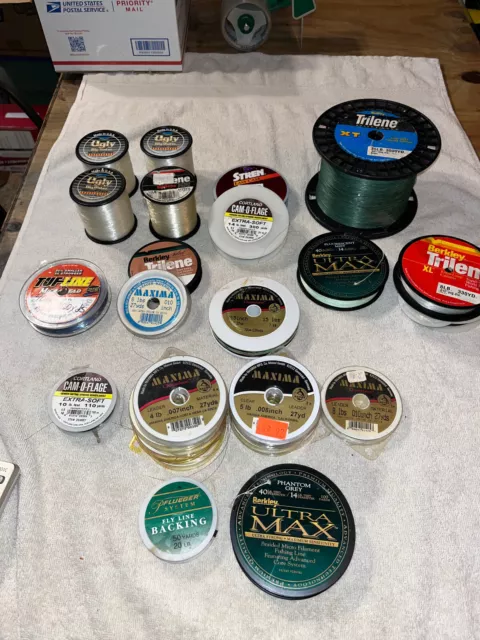 HUGE Lot of fishing line - 19 spools most never used - Berkley Trilene, Cortland