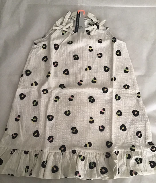 Abito mini bambina River Island 3-4 anni stampa animale crema nuovo con etichette