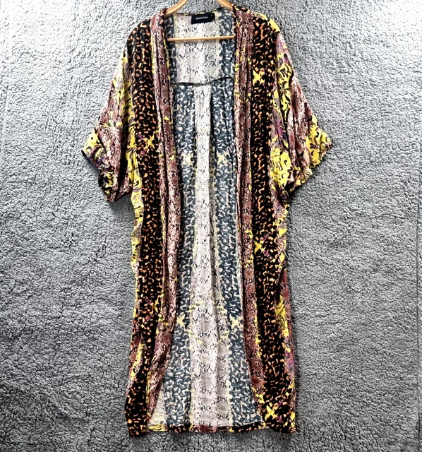 MINKPINK Womens Long Cardigan Top Size XS/S Yellow Brown Black Short Sleeve Open