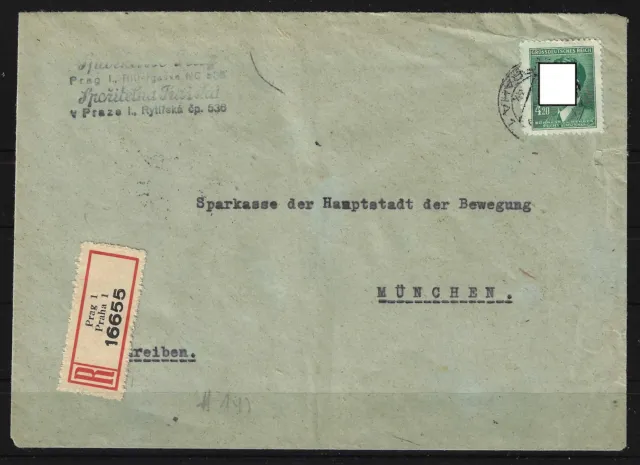 Böhmen und Mähren R-Brief Prag nach München, 1945