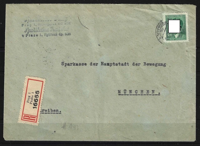 Böhmen und Mähren R-Brief Prag nach München, 1945