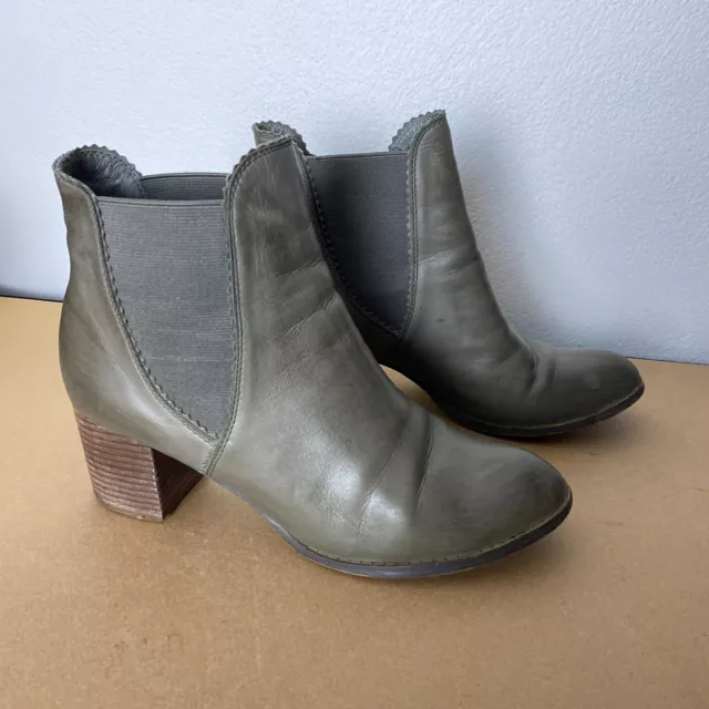 Django & Juliette Boots Womens 40 Green Chelsea Leather Cuban Heel Ladies