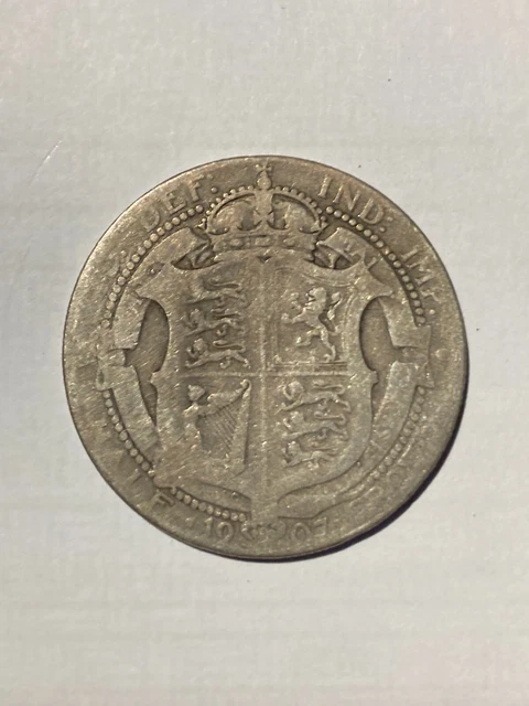 British Half Crown (2s6d) - 1907, Edward VII - 0.925 Silver (free postage)