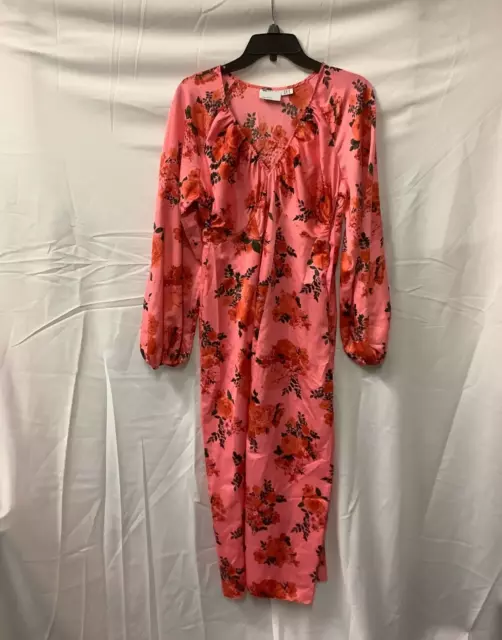 Asos Design Dress Womens Size 6 Pink Floral Balloon Sleeve V Neck Maternity Midi