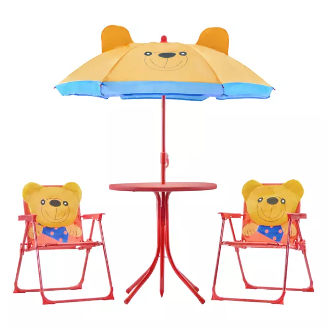 Set Jardín para Niños 4 Piezas Mesa Sillas y Sombrilla Ajustable Rojo 3-6 Años