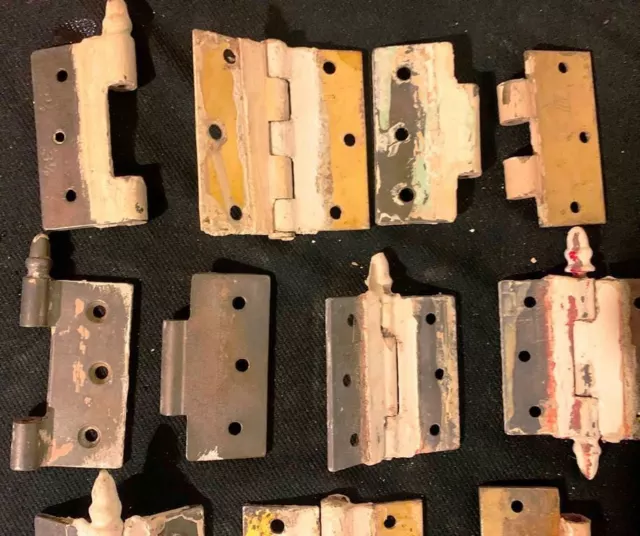 Lot of 16 Vintage Cast Iron Door Hinges Salvage 3 Steeple Tip 2