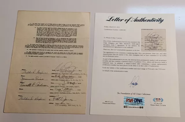 RARE Billy Strayhorn Duke Ellington Signed Music Contract Autograph PSA DNA Auto