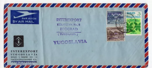 Bangladesh 1 cover 1972 to Yugoslavia, 2 double overprint stamps & 1 first stamp