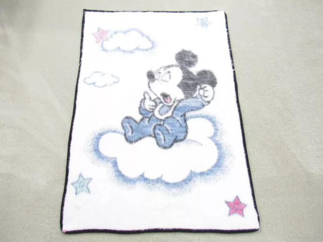 Vtg Biederlack Mickey Mouse Cloud Baby Blanket Reversible