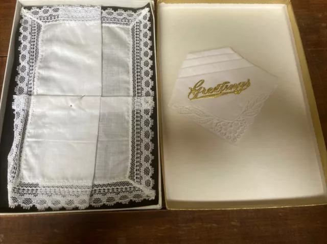 2 Vintage Lady’s Lace Handkerchiefs, Unused, One Boxed. Late 50s/Early 60s