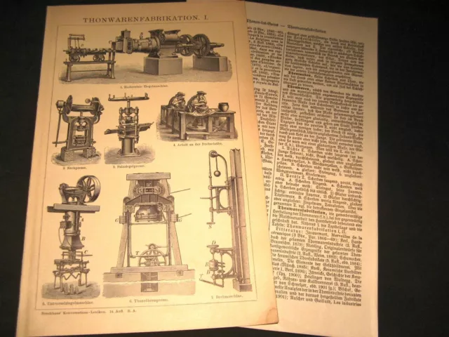 Holzstich von 1900-Töpferei-Tonwarenfabrikation Maschinen Bericht von 1900