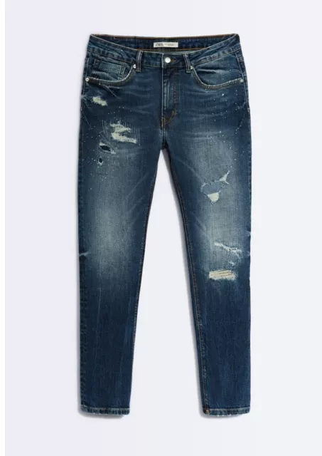 Zara Mens Blue Ripped Skinny Jeans Size 31