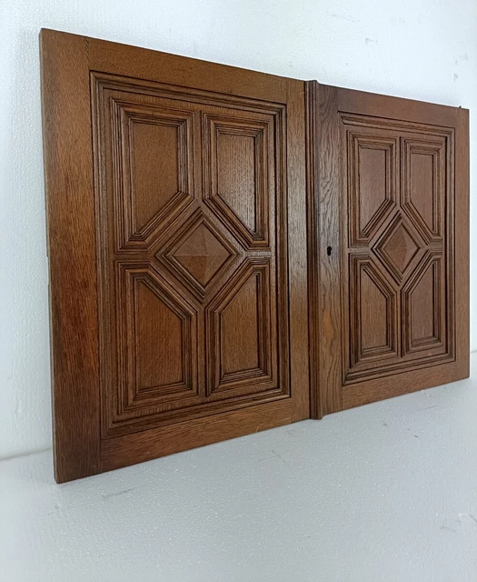 Pair French hand Carved Wood Oak Door Panels Reclaimed Architectural Abstract An 3
