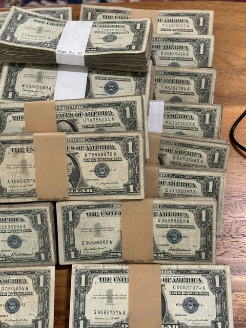 1957 1$ One Dollar Silver Certificate 25 Circulated Notes pack No tears or Tape